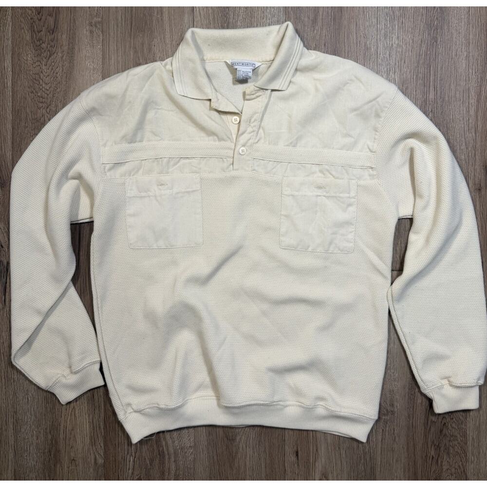 Mens Vintage Size S WentWorth Off White Long Sleeve Soprano Style Polo Shirt